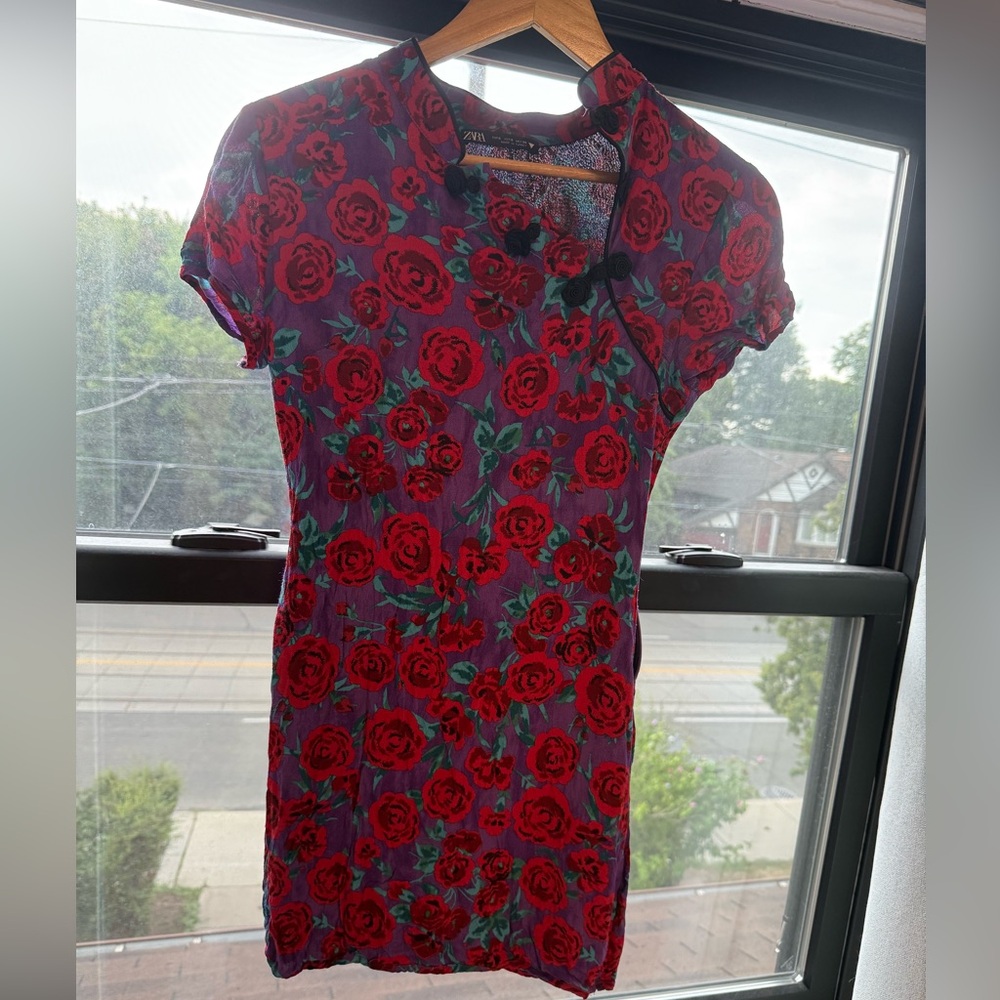 Zara Red and Purple Floral Mini Dress